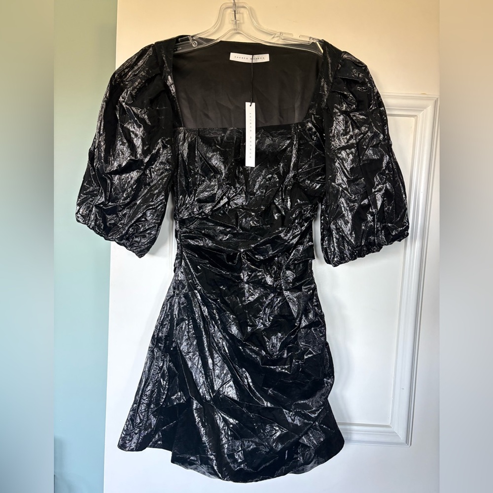 NWT Susana Monaco Shiny Black ‘Faux leather’ Mini Dress, small